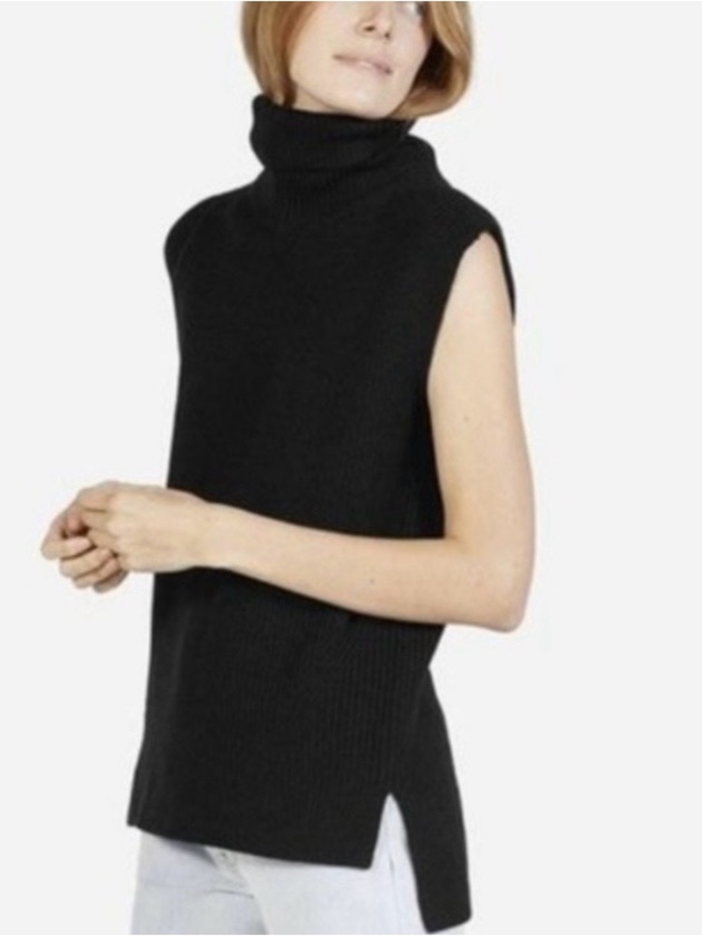 Everlane Black chunky Knit Turtleneck sleeveless sweater size XS